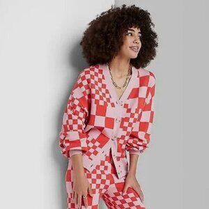 Ascot + Hart Check Graphic Cardigan NWT Size XS oversized